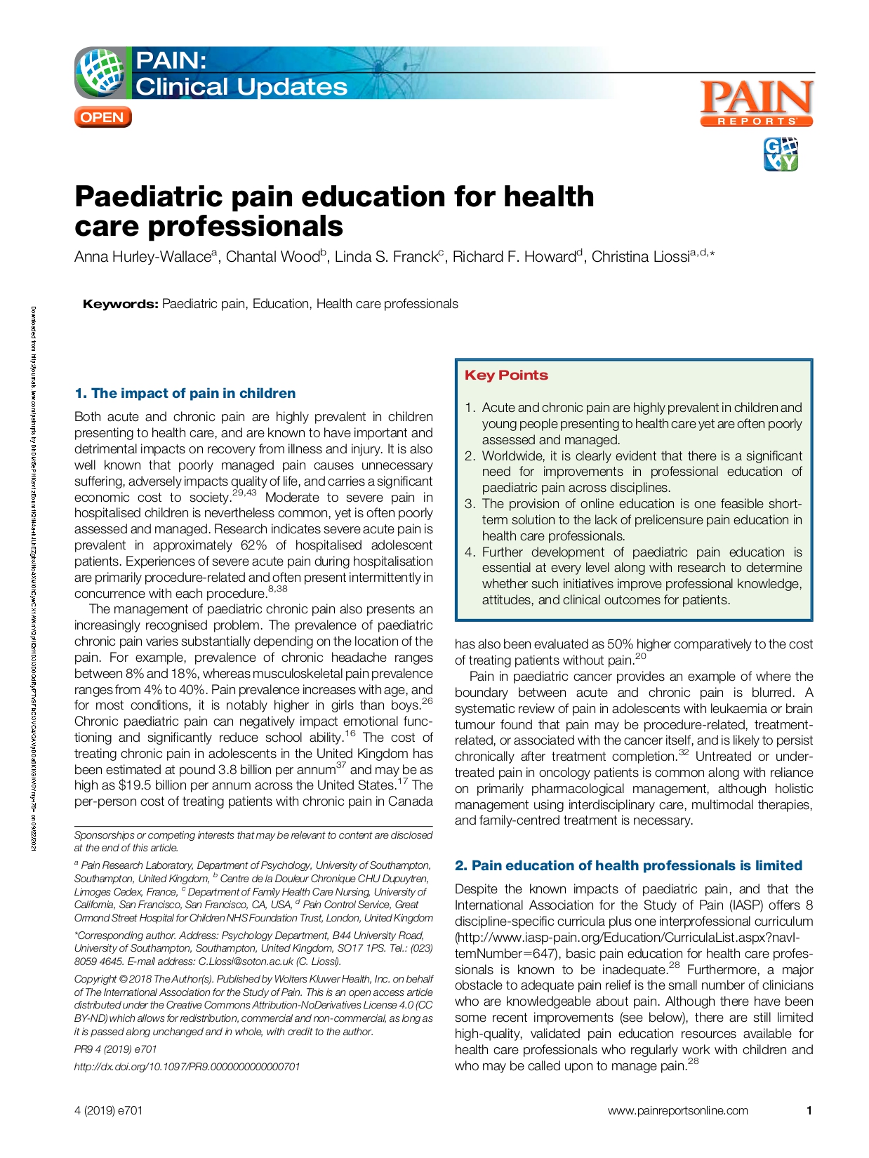 PAEDIATRIC PAIN EDUCATION FOR HEALTH CARE PROFESSIONALS